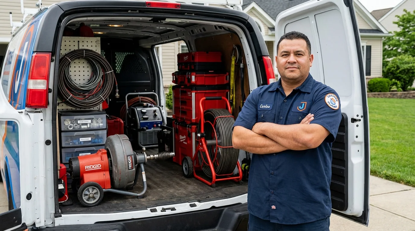 Professional drain cleaning equipment and Johns Plumbing LLC plumber in Menominee