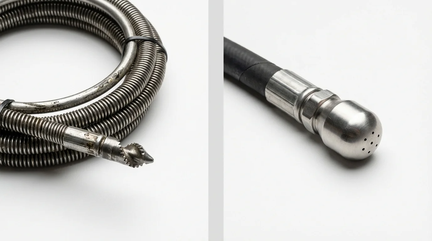 Drain snake cable and hydro jetting nozzle used for drain cleaning in Menominee, MI