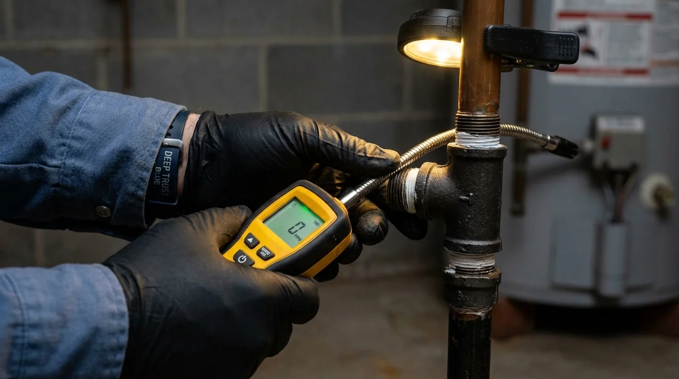 Gas leak detection with electronic sniffer by Johns Plumbing LLC in Menominee