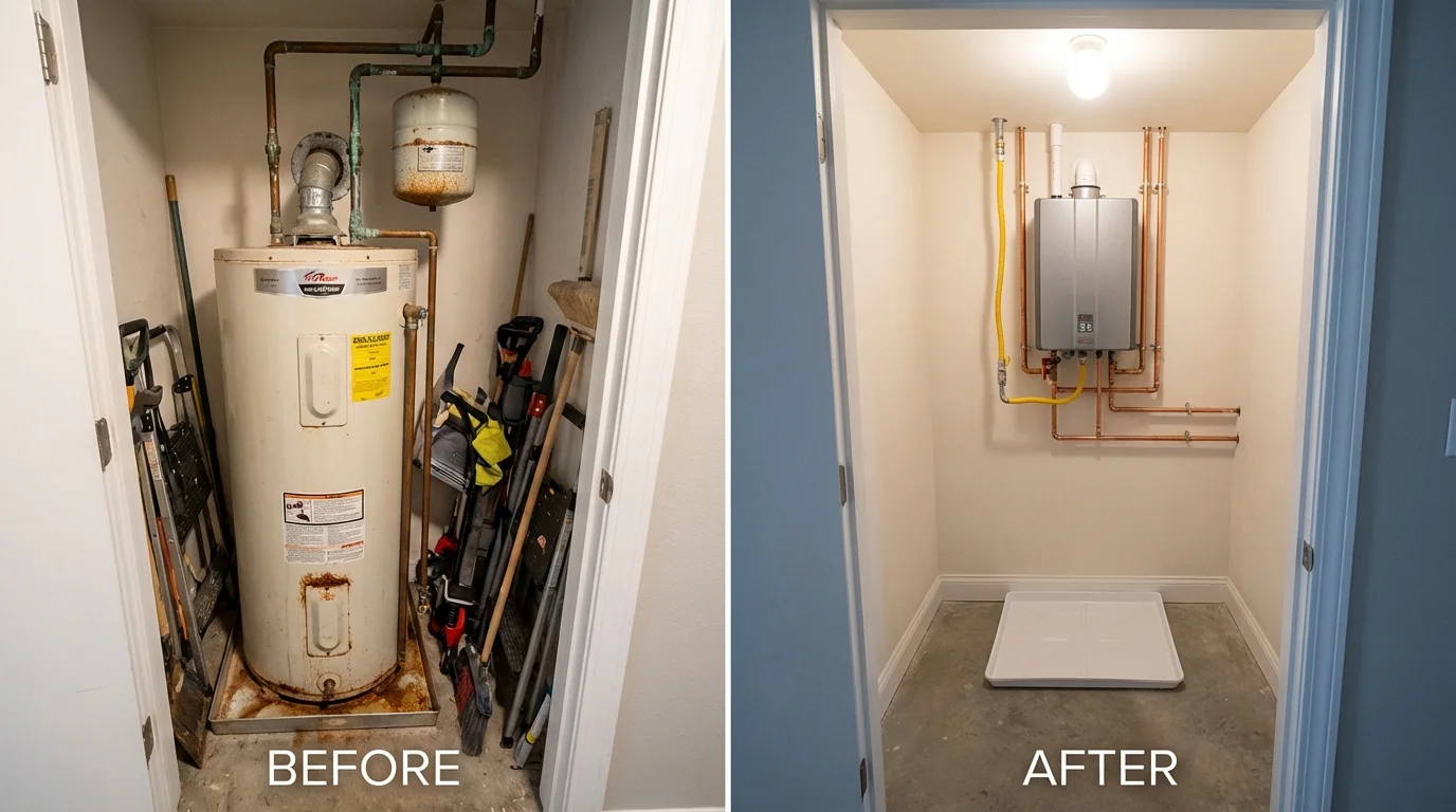 Tank water heater versus wall-mounted tankless unit comparison for Menominee, MI homeowners
